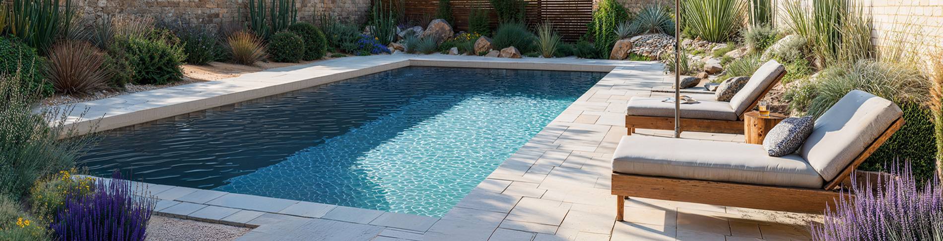 Couverture de piscine installée avec fixations périphériques
